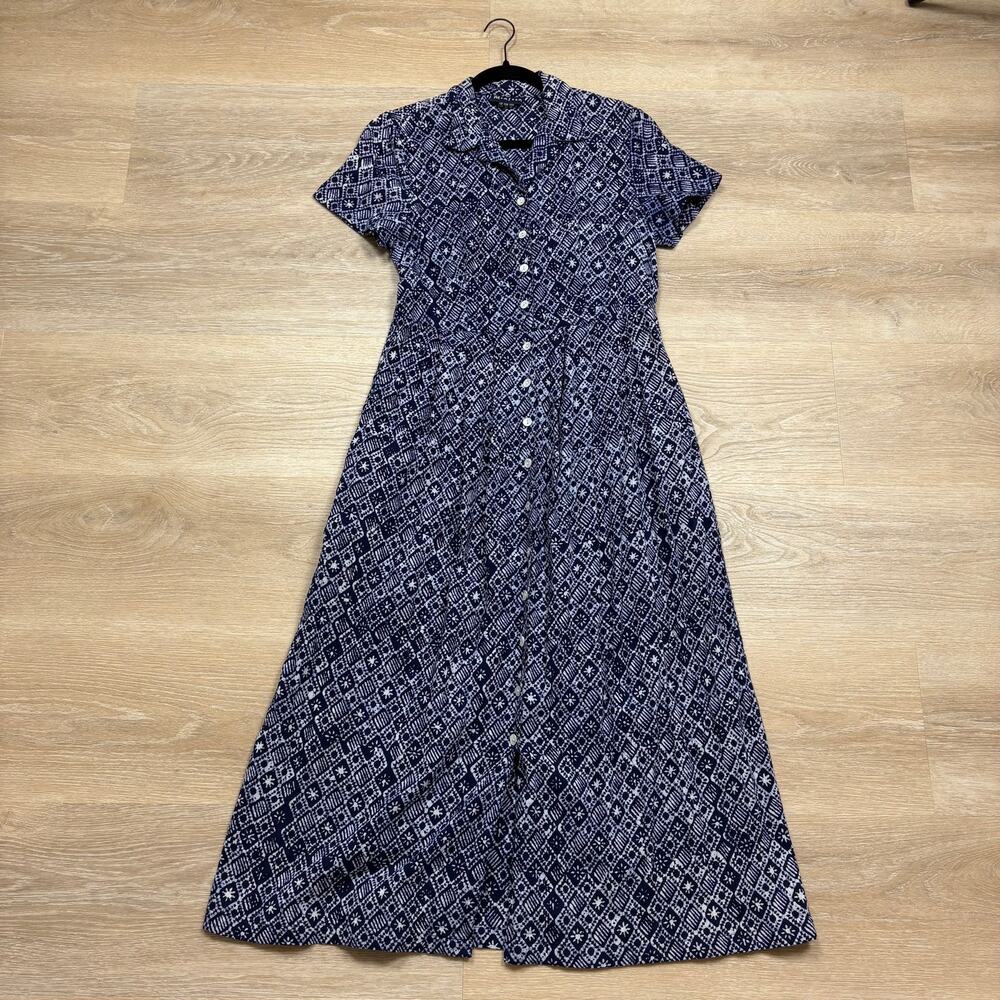 Monsoon Pattern Maxi Cotton Dress Women’s 10 Color‎ Navy/White